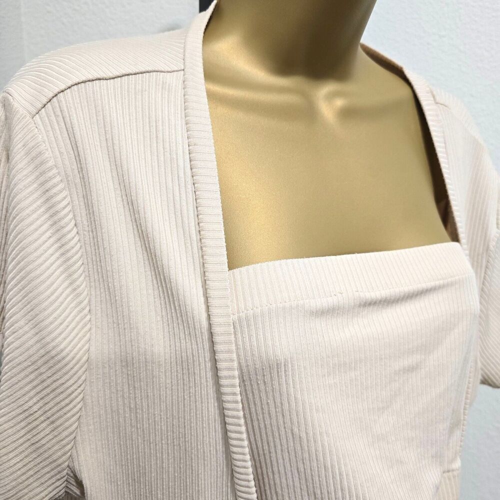 NWT 2 Piece Dress 3X Beige Midi Ribbed Stretch Summer Vacay Cruise Festival